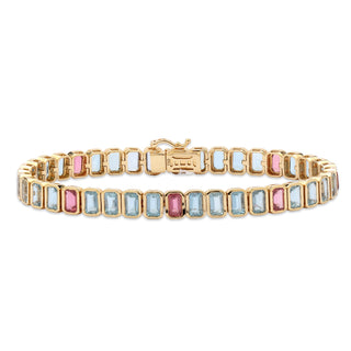 Saint Germain Tennis Bracelet Featuring Pink Tourmaline & Aquamarine