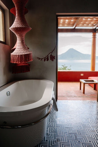 Casa Palopó soaking tub with volcano view