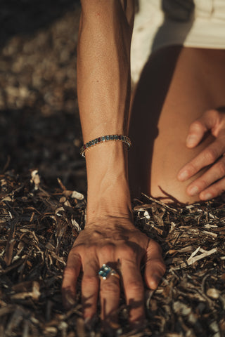 Saint Germain Tennis Bracelet featuring Aquamarine & Pink Tourmaline — 14K Gold