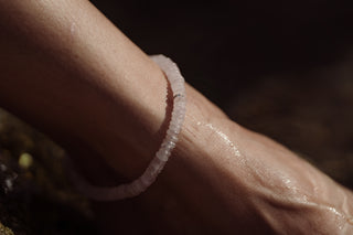 Rose Quartz Anklet with three 18KYG diamond redondeles