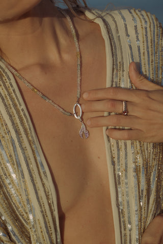Violet Flame Pendant featuring Amethyst & Diamonds — 14K White Gold
