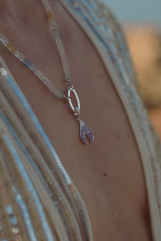 Violet Flame Pendant featuring Amethyst & Diamonds — 14K White Gold