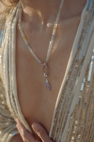 Violet Flame Necklace with Beaded Aquamarine & 14K White Gold Charm Holder