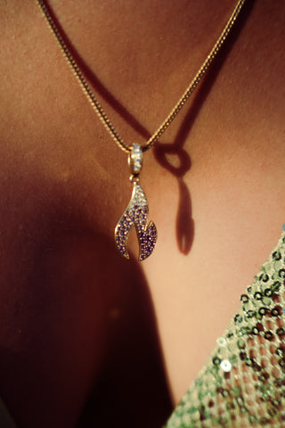 Violet Flame Pendant featuring Amethyst & Diamonds — 14K Yellow Gold