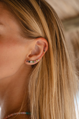 7 sisters Multi-Colored Tourmaline Ear Climbers set on 18K White Gold