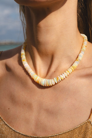 Ethiopian White Opal Beaded Necklace 18K Gold