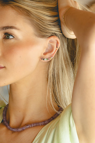 7 sisters Multi-Colored Tourmaline Ear Climbers set on 18K White Gold