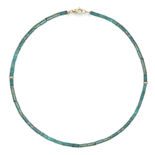 Grounding Green Turquoise Necklace with two 18KY diamond rondelles 0.20ctw