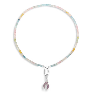 Violet Flame Necklace with Beaded Aquamarine & 14K White Gold Charm Holder