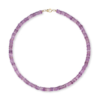 Sanamama raw amethyst beaded necklace with 18k gold clasp, Saint Germain violet flame transformation jewelry